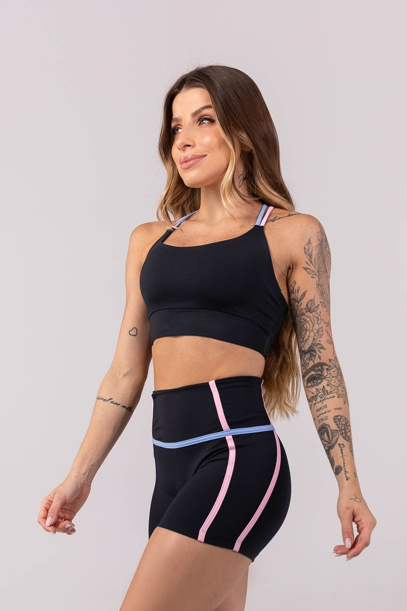 Top com Alças Duplas Torcidas (Preto / Rosa Claro / Azul Claro) | Ref: K3901-A