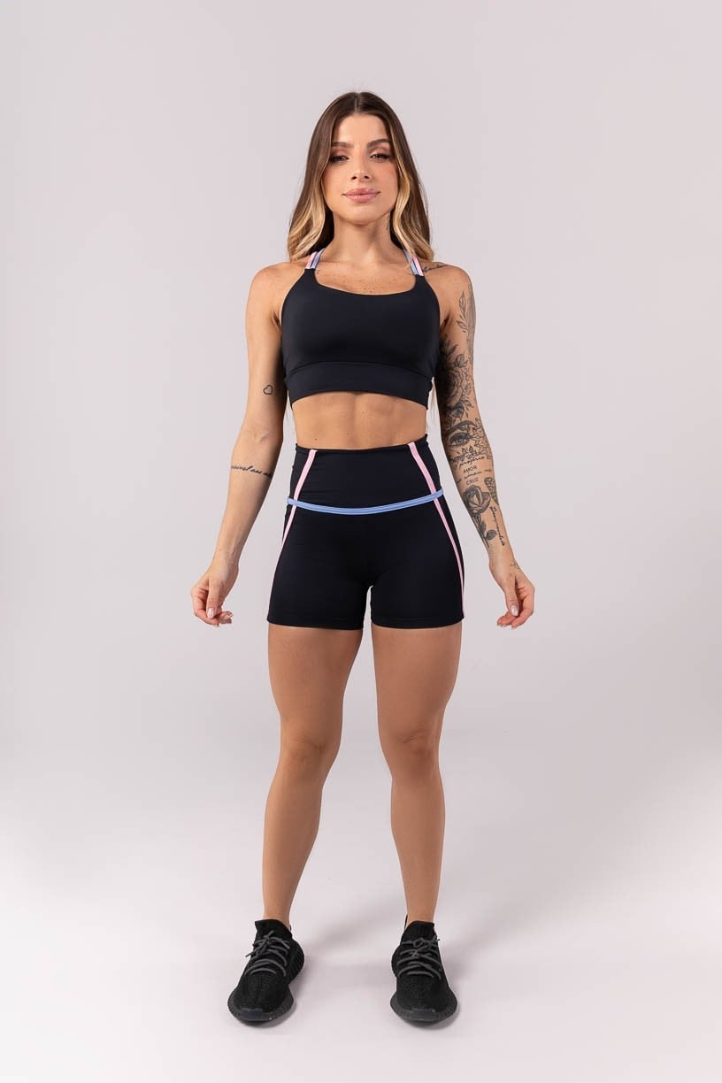 Top com Alças Duplas Torcidas (Preto / Rosa Claro / Azul Claro) | Ref: K3901-A