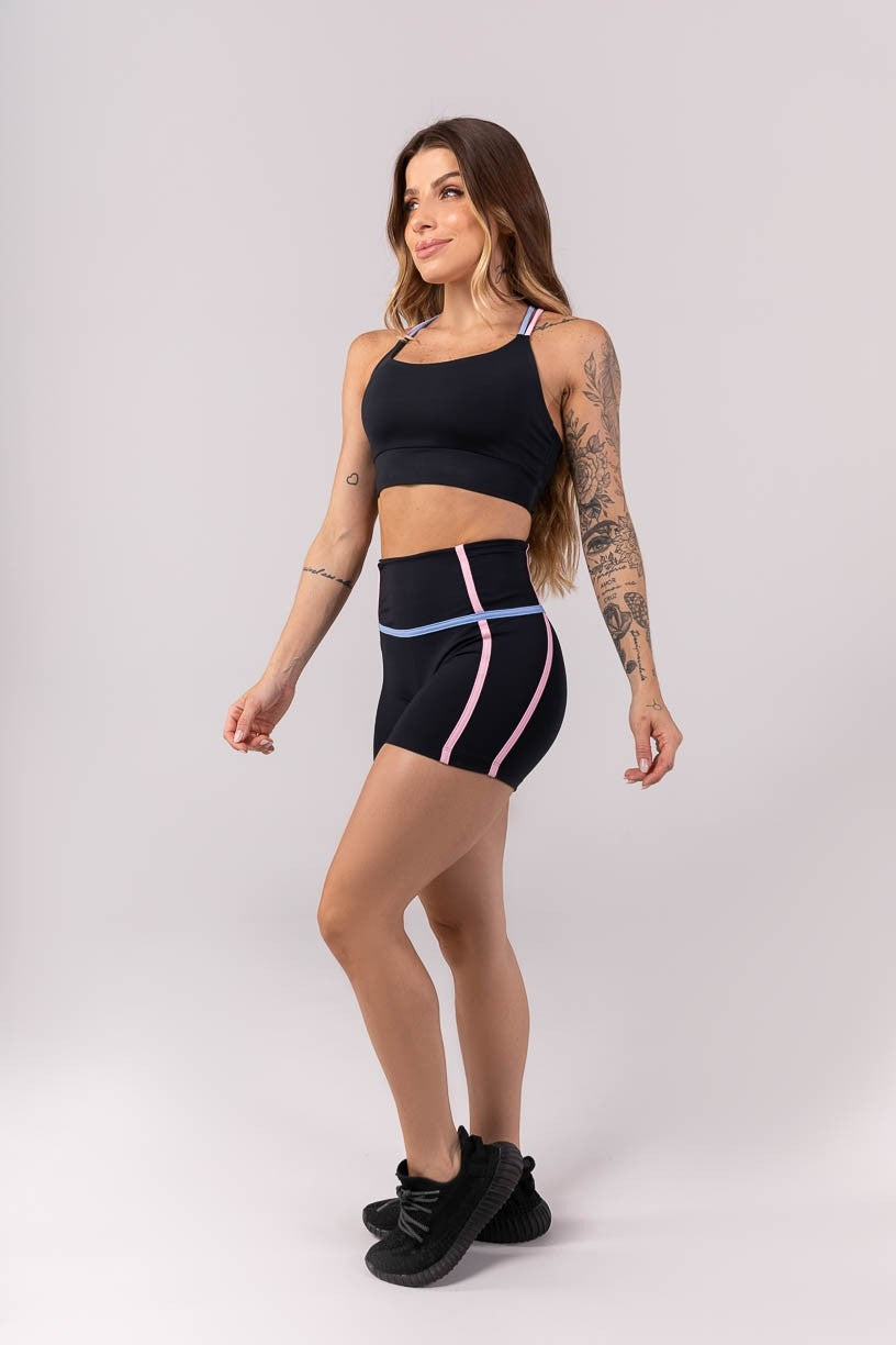 Top com Alças Duplas Torcidas (Preto / Rosa Claro / Azul Claro) | Ref: K3901-A