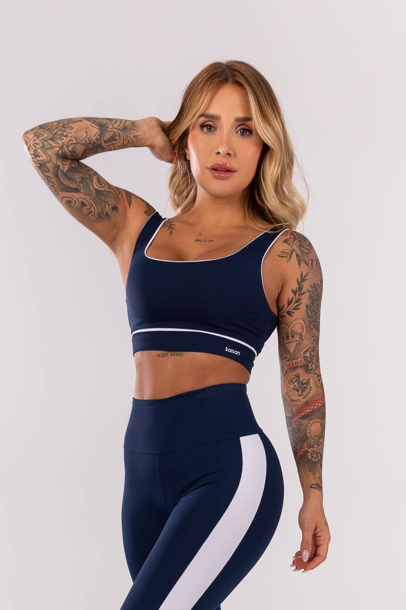 Top com Vivo no Cós (Azul Marinho / Branco) | Ref: K4023-A