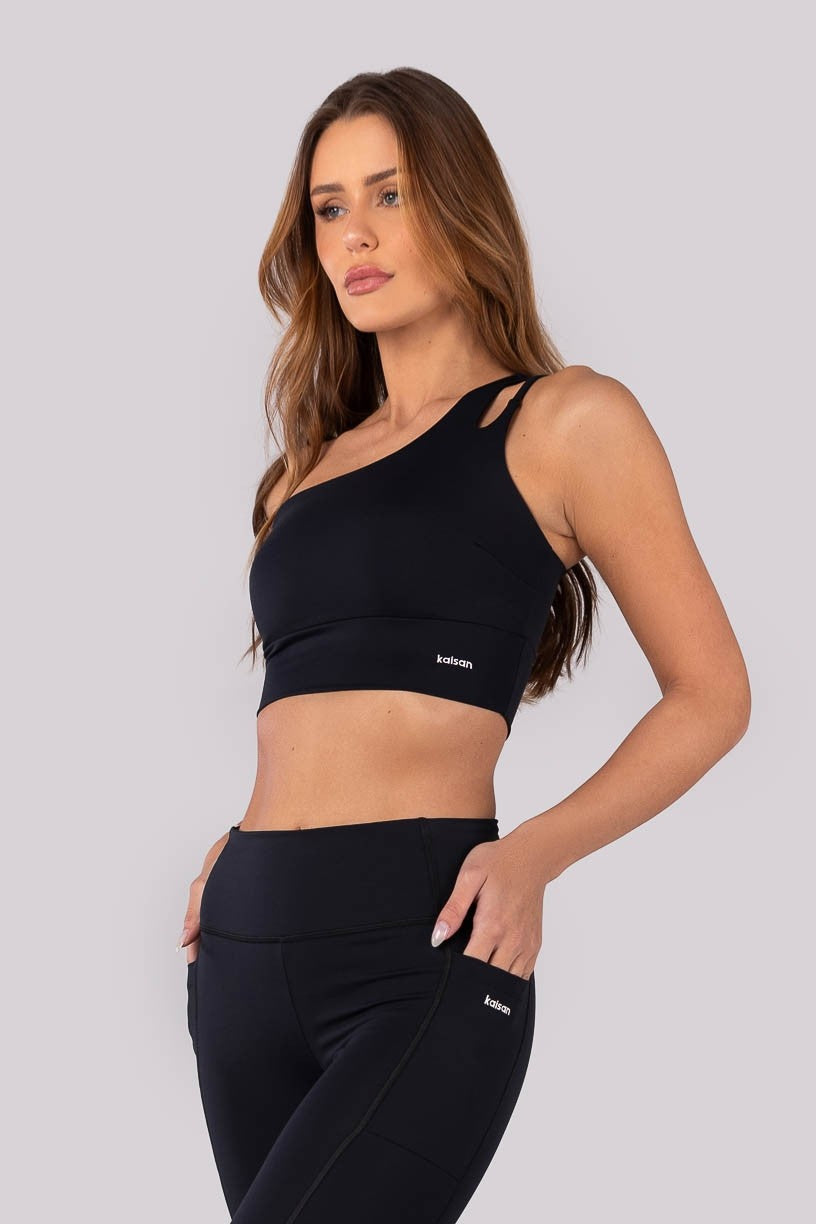 Top com um Ombro e Detalhe de Tira (Preto) | Ref: K4380-A