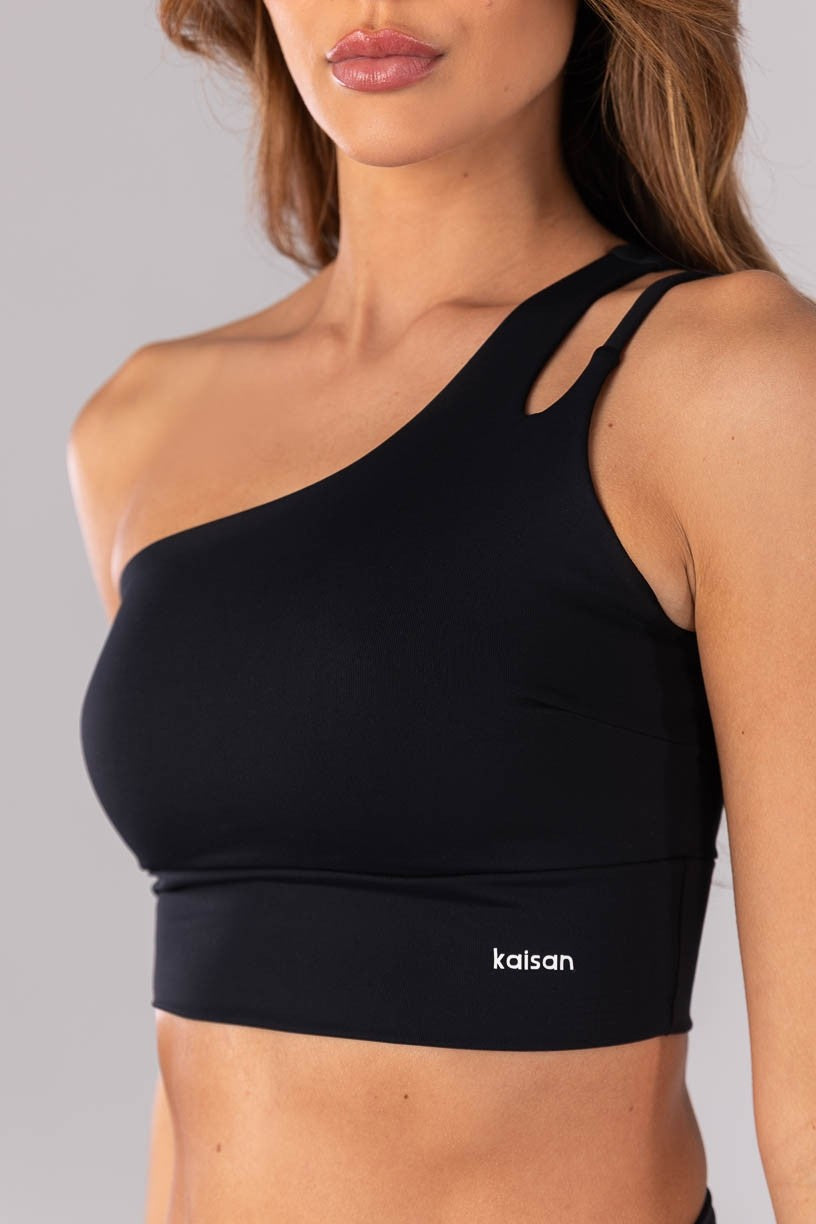 Top com um Ombro e Detalhe de Tira (Preto) | Ref: K4380-A