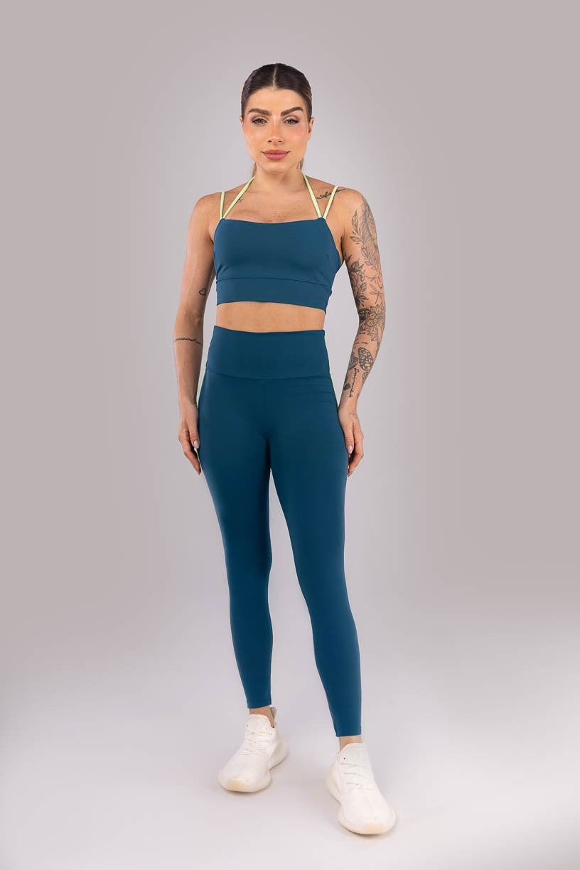 Top com Alças Duplas Contrastantes (Azul Petróleo / Verde) | Ref: K4424-A