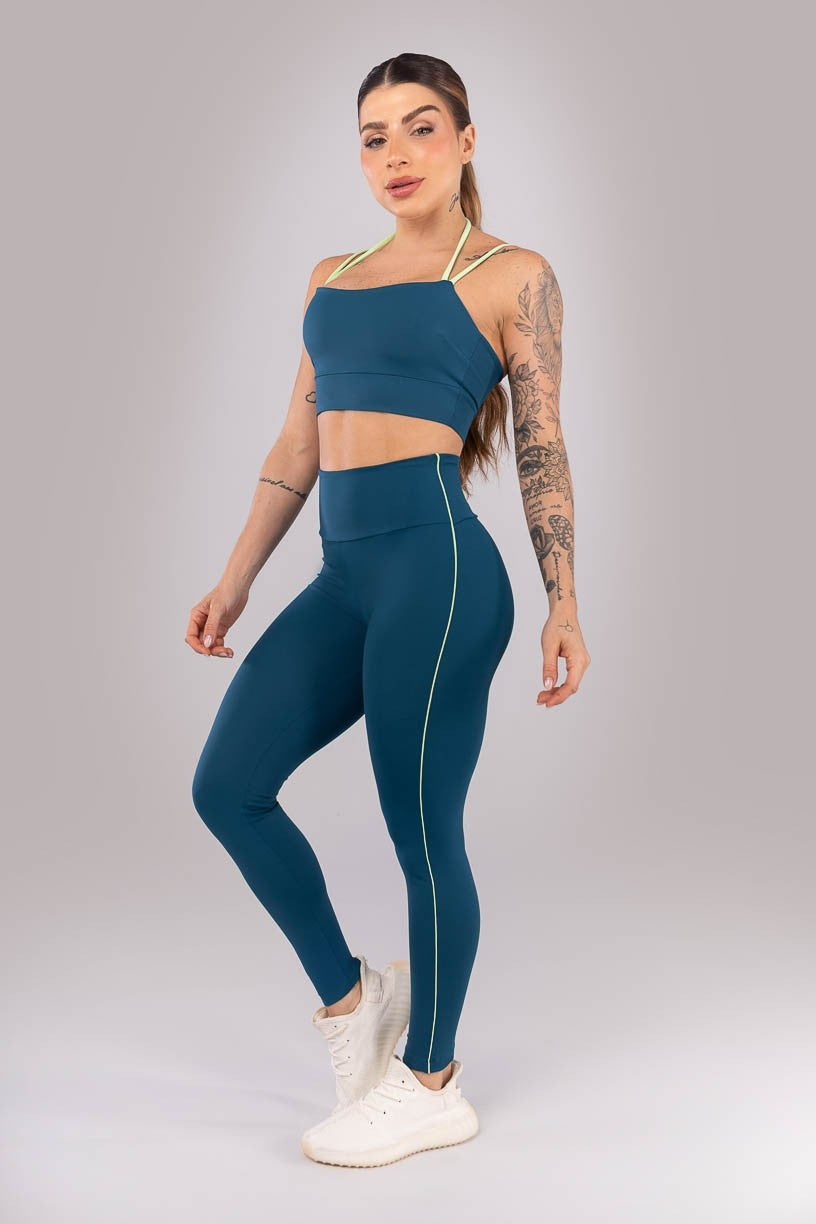 Top com Alças Duplas Contrastantes (Azul Petróleo / Verde) | Ref: K4424-A