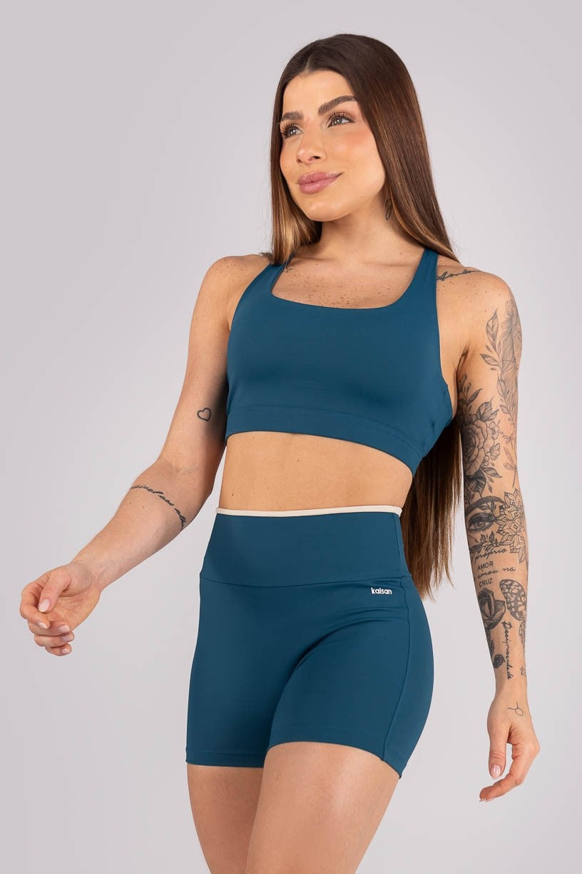 Top com Tiras Entrelaçadas (Azul Petróleo / Bege) | Ref: K4298-D