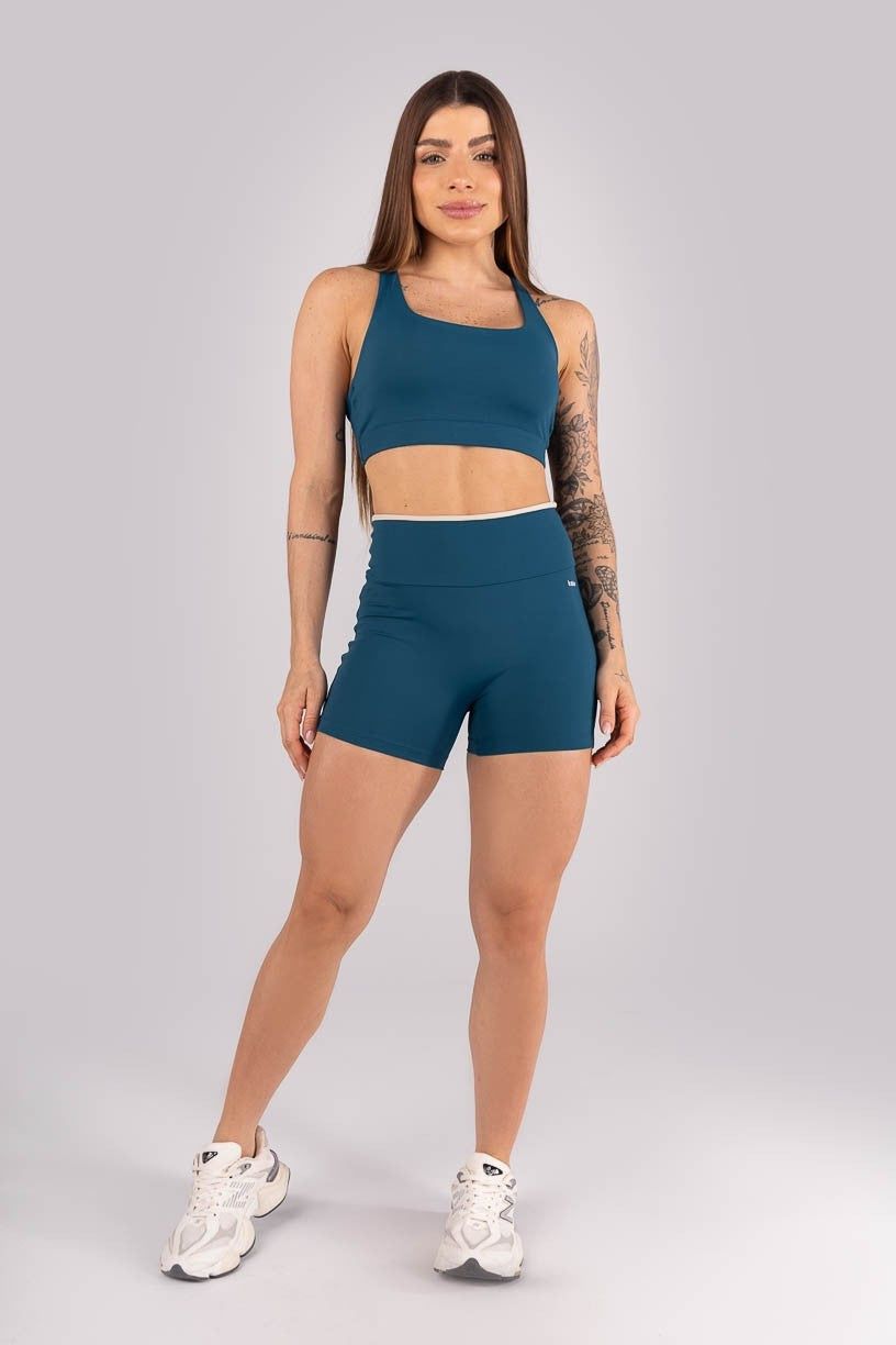Top com Tiras Entrelaçadas (Azul Petróleo / Bege) | Ref: K4298-D