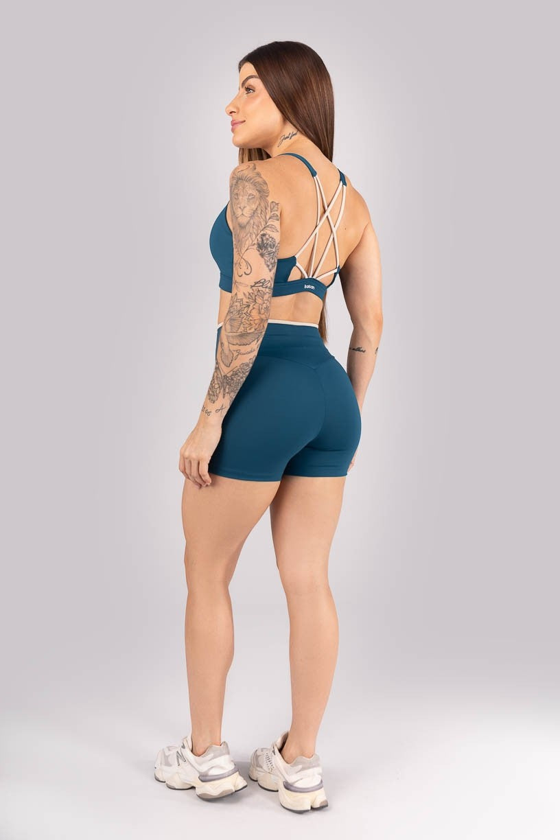Top com Tiras Entrelaçadas (Azul Petróleo / Bege) | Ref: K4298-D