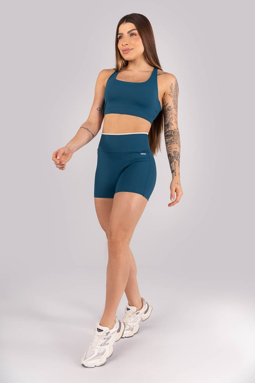 Top com Tiras Entrelaçadas (Azul Petróleo / Bege) | Ref: K4298-D