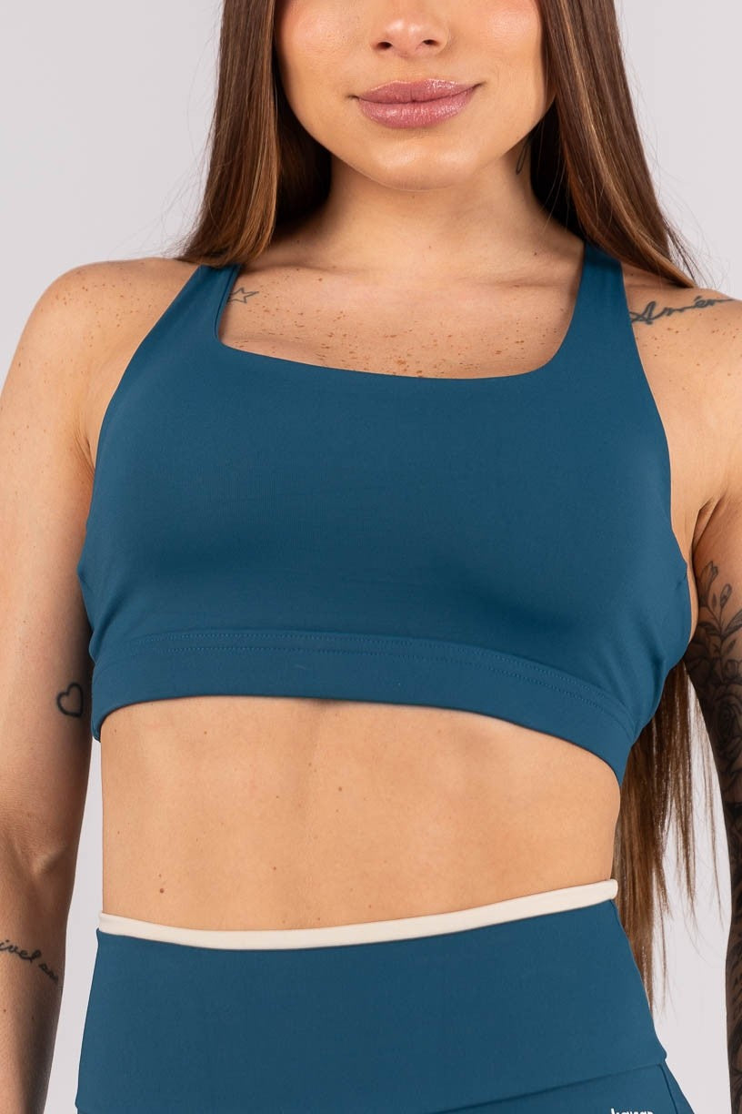 Top com Tiras Entrelaçadas (Azul Petróleo / Bege) | Ref: K4298-D