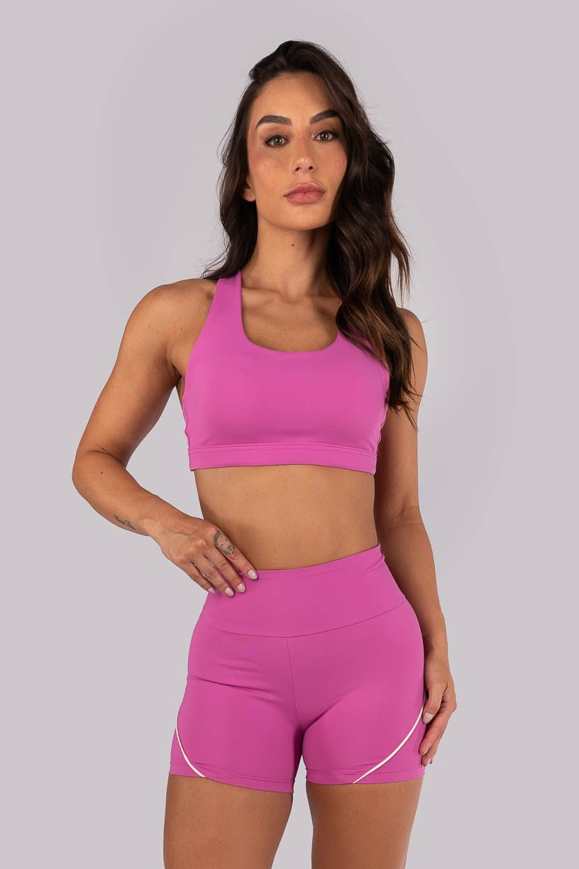 Top com Alças Entrelaçadas Contrastantes (Rosa Fúcsia / Off-White) | Ref: K4560-B