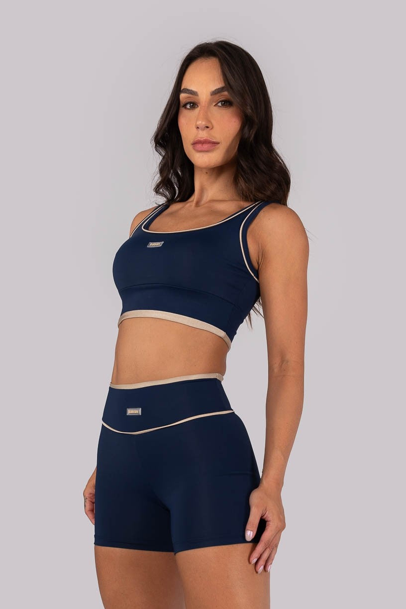 Top com Vivo no Vies e Vira no Cós (Azul Marinho / Bege Platinado) | Ref: K4569-A