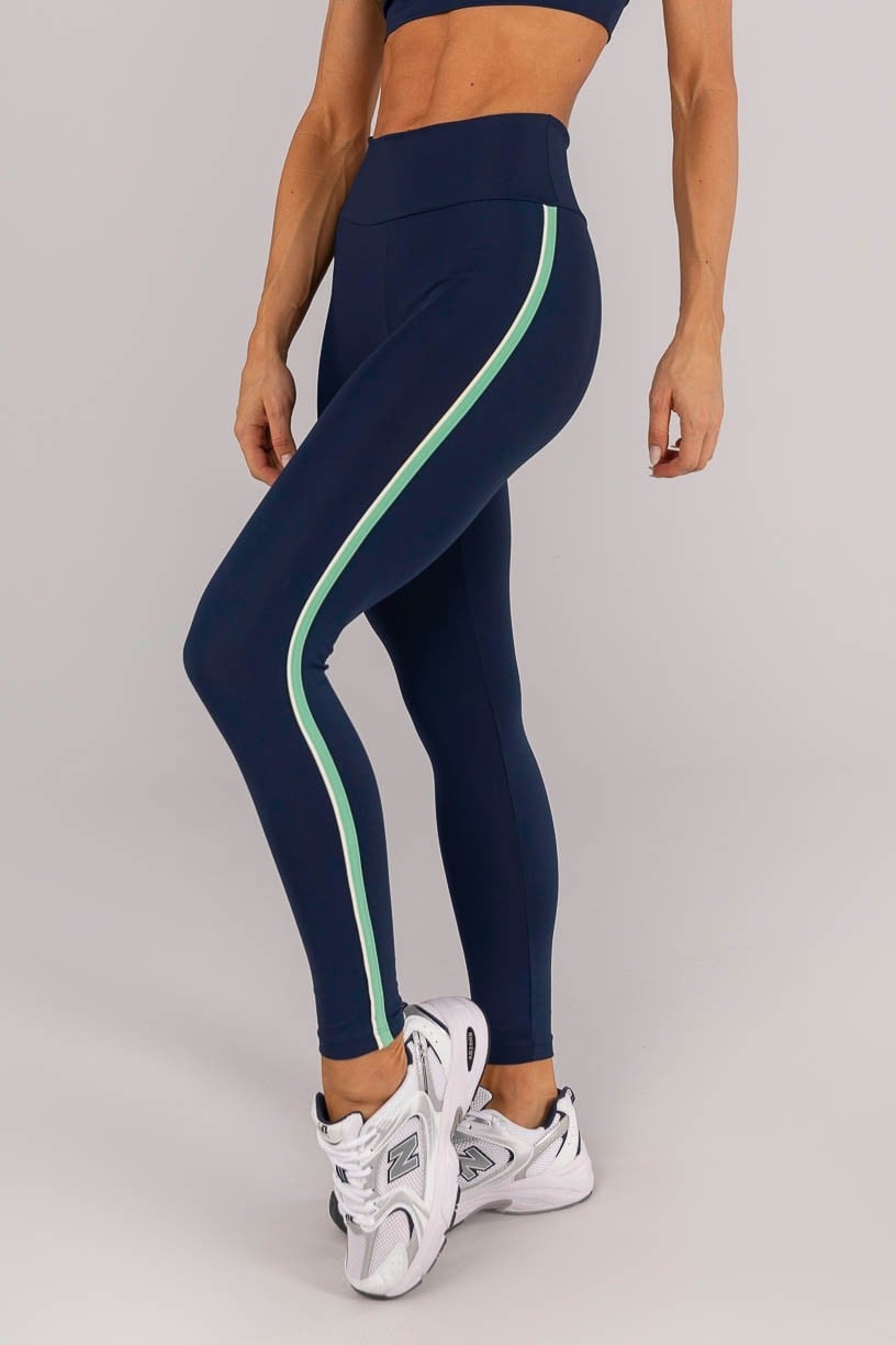 Calça Legging Tricolor com Vivo no Chapado (Azul Marinho / Verde Menta / Off-White) | Ref: K4595-A