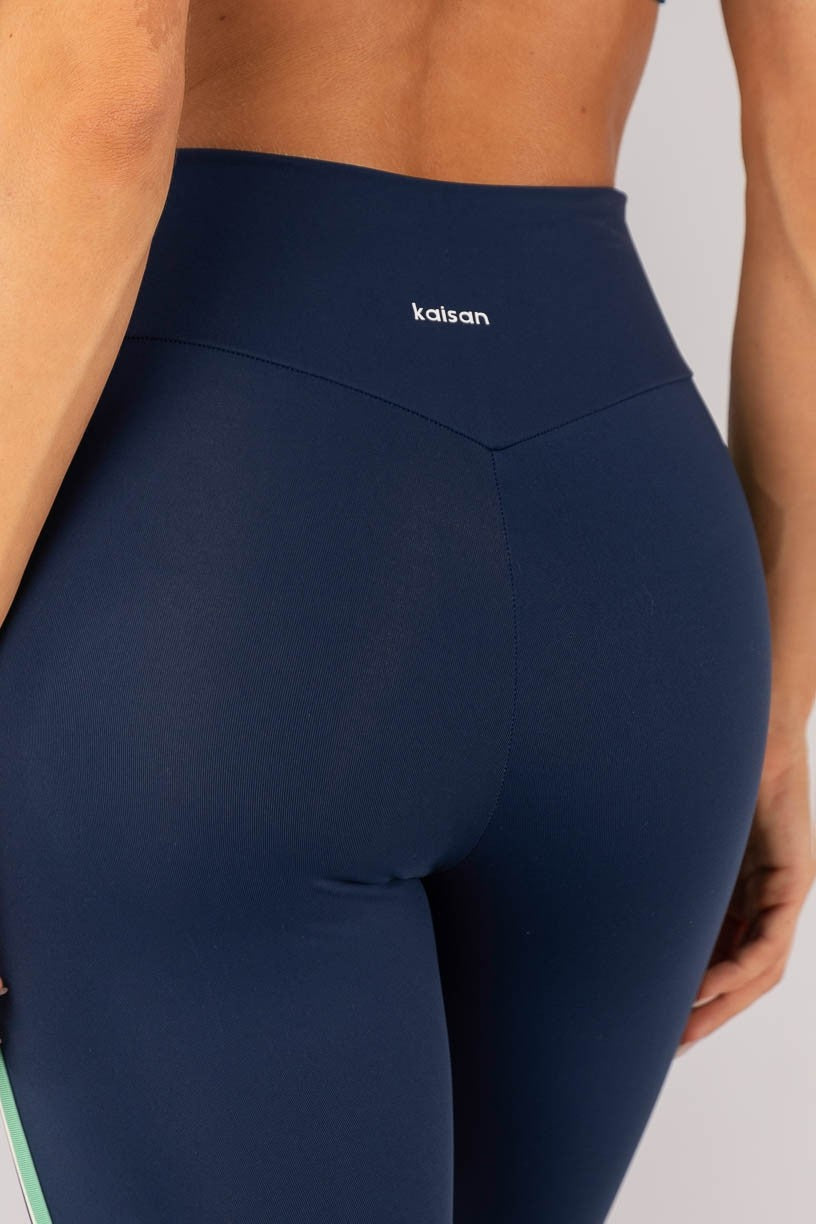 Calça Legging Tricolor com Vivo no Chapado (Azul Marinho / Verde Menta / Off-White) | Ref: K4595-A