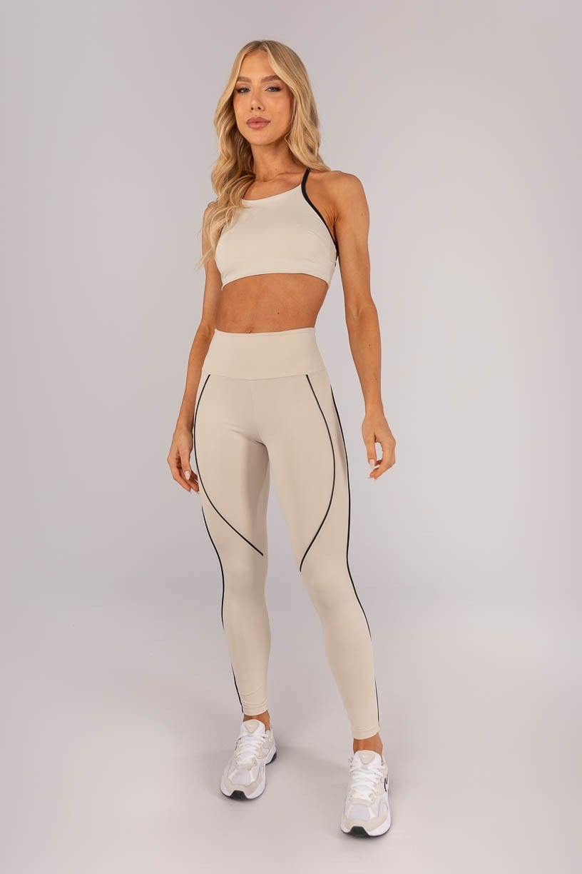 Calça Legging com Vivos (Bege / Preto) | Ref: K4598-B