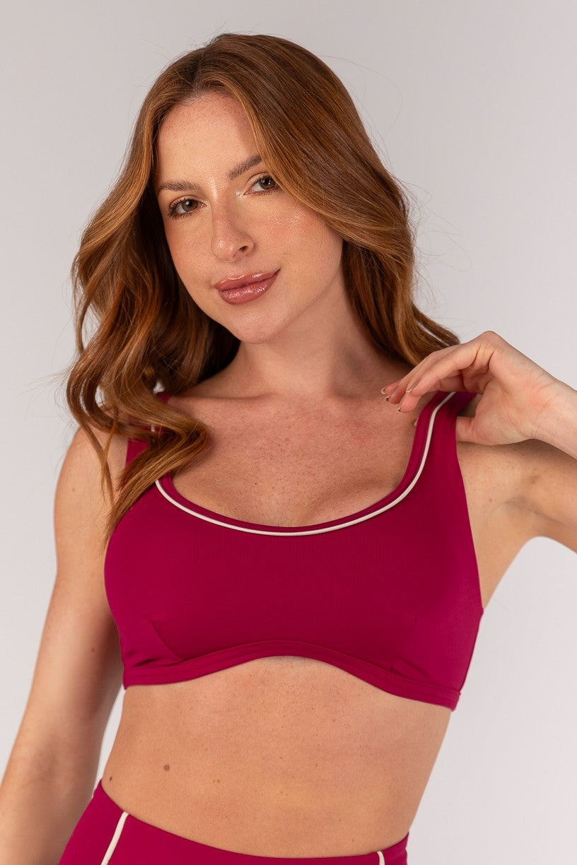 Top Alças Largas e Viés com Vivo Embutido (Açaí / Off-White) | Ref: K4646-A
