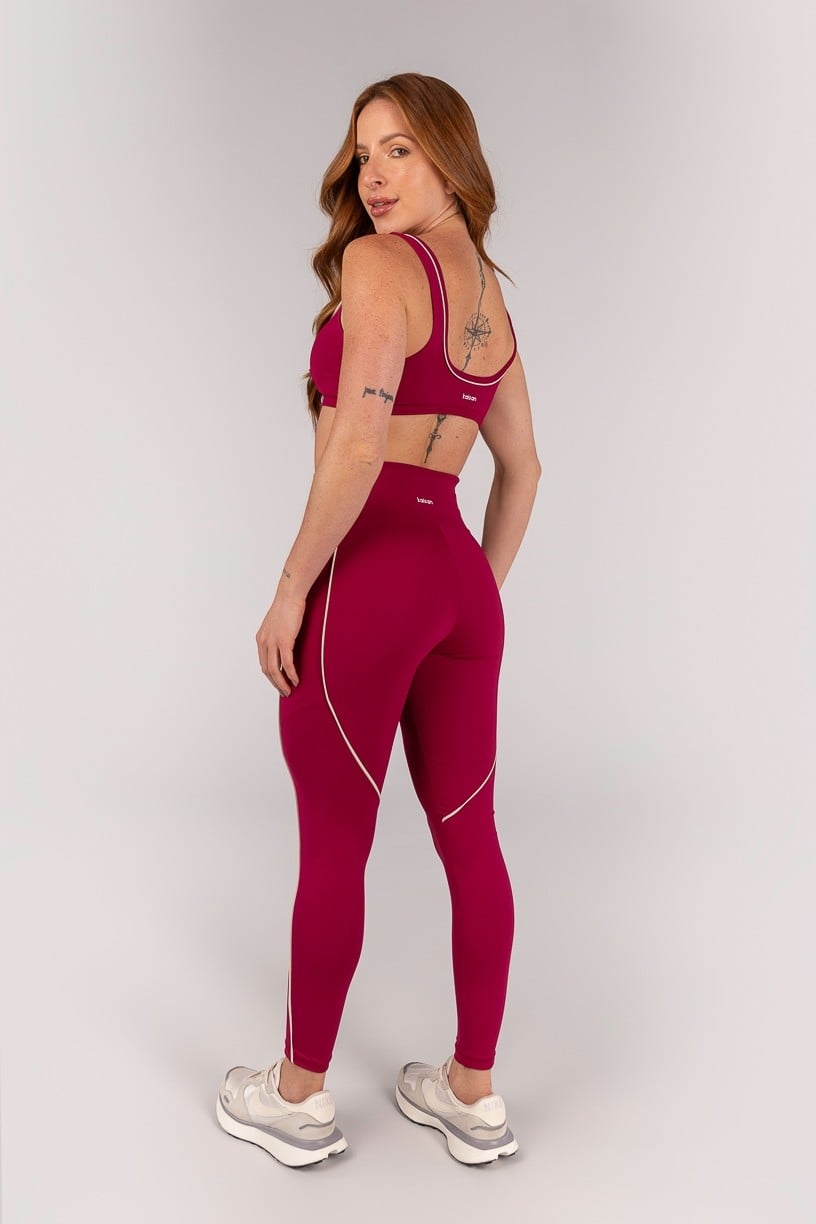 Calça Legging com Bolsos e Vivo (Açaí / Off-White) | Ref: K4647-A