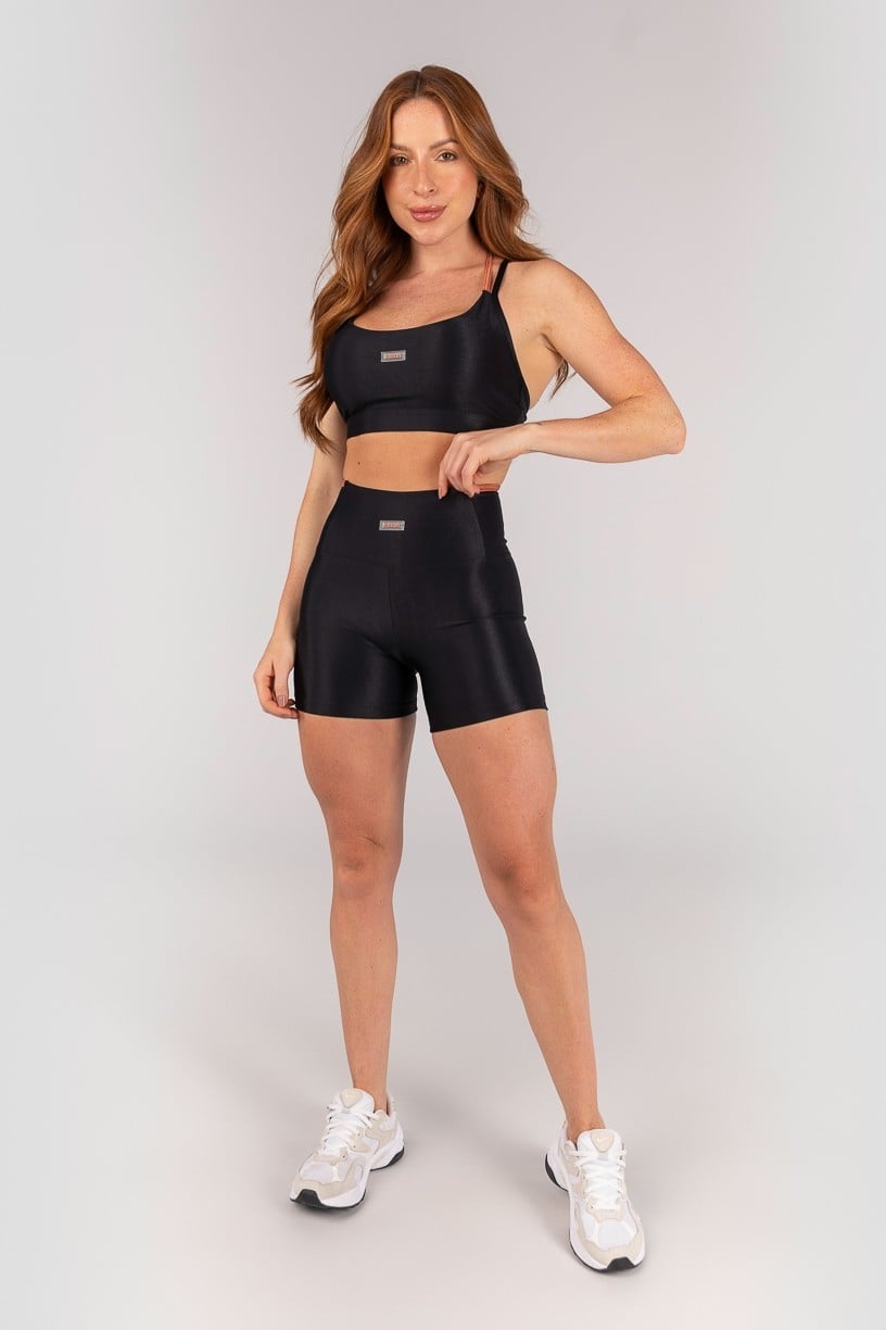 Top Mix de Tecidos com Alças e Tiras Cruzadas nas Costas (Preto) | Ref: K4658-B