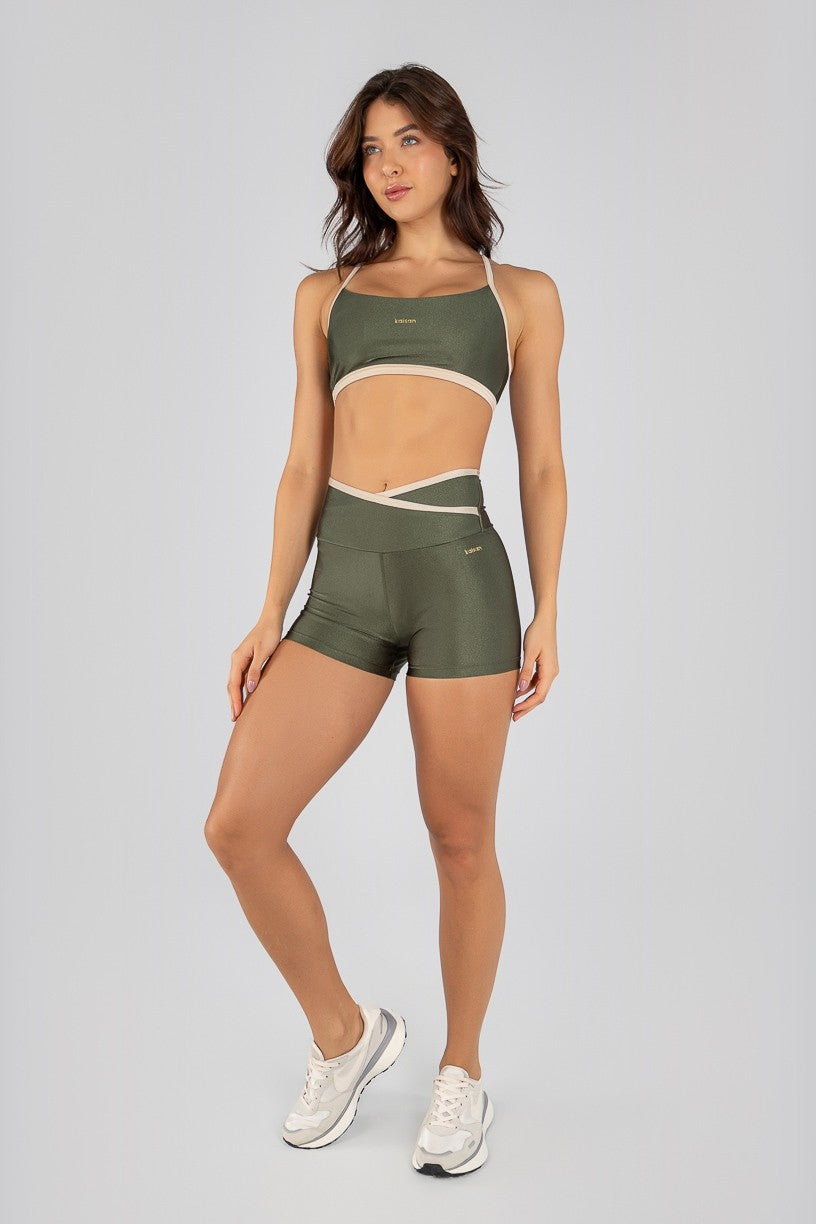 Top com Alças Reguláveis Cruzadas (Verde Militar / Champagne) | Ref: K4329-C