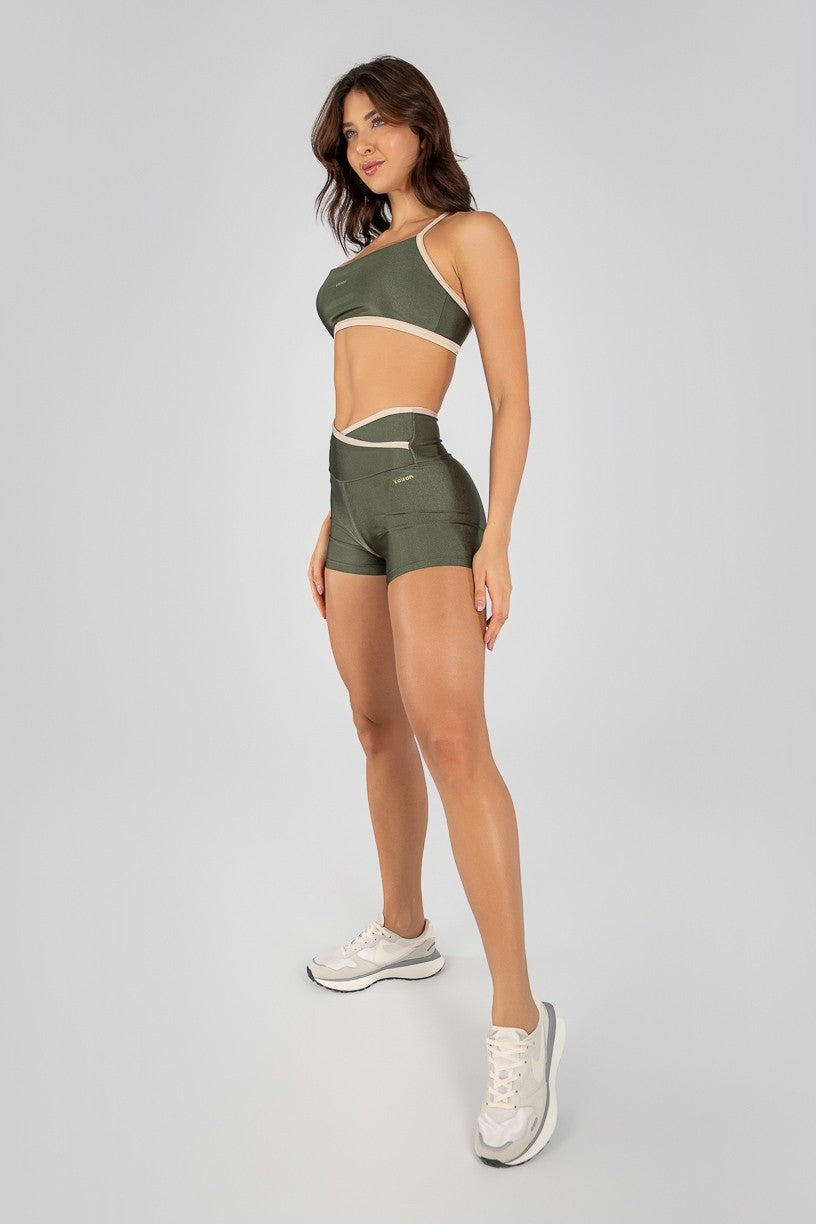 Top com Alças Reguláveis Cruzadas (Verde Militar / Champagne) | Ref: K4329-C