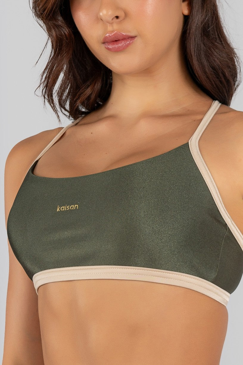 Top com Alças Reguláveis Cruzadas (Verde Militar / Champagne) | Ref: K4329-C