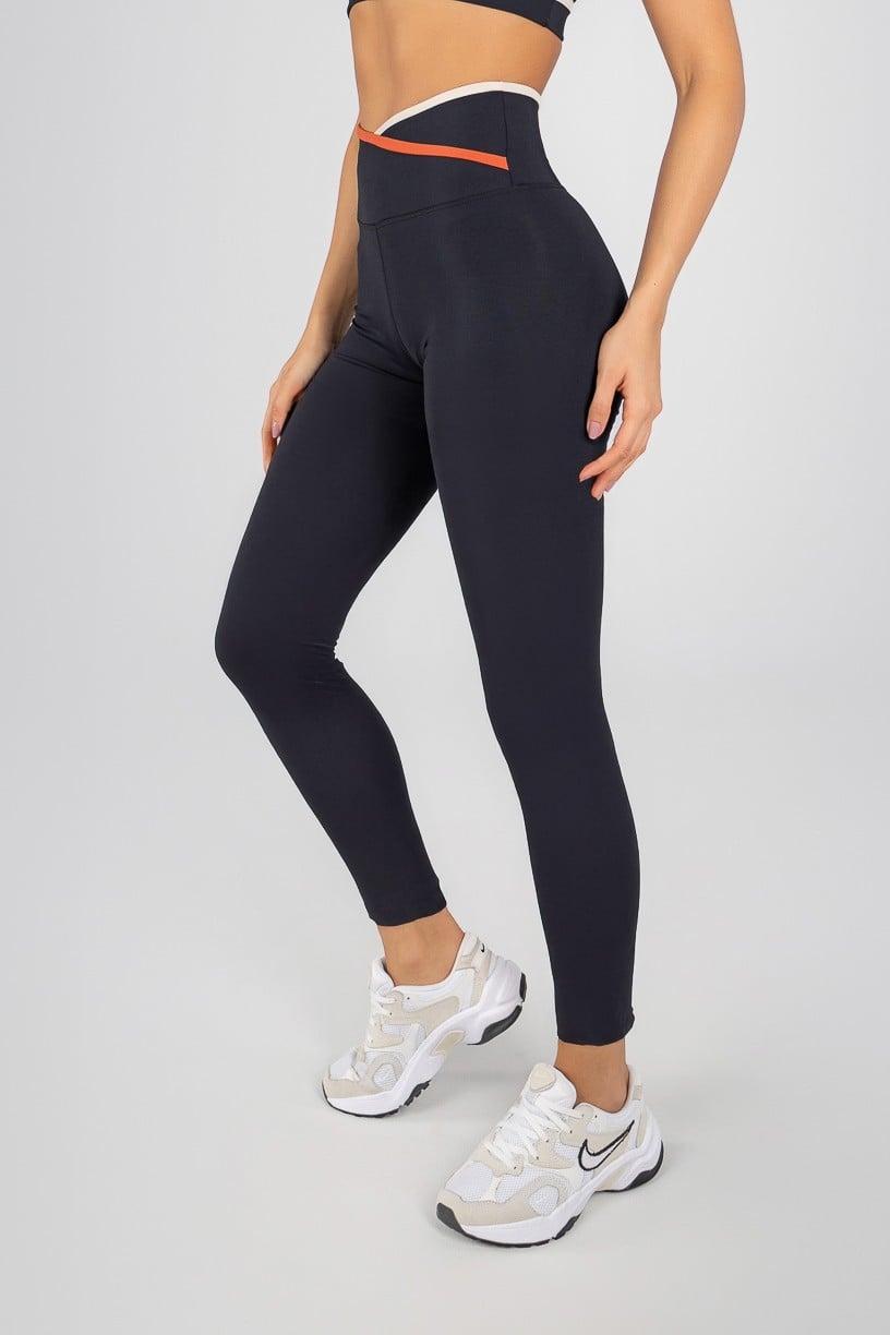 Calça Legging Mix com Cós Transpassado com Duo Vira (Preto / Cobre / Off-White) | Ref: K4722-A