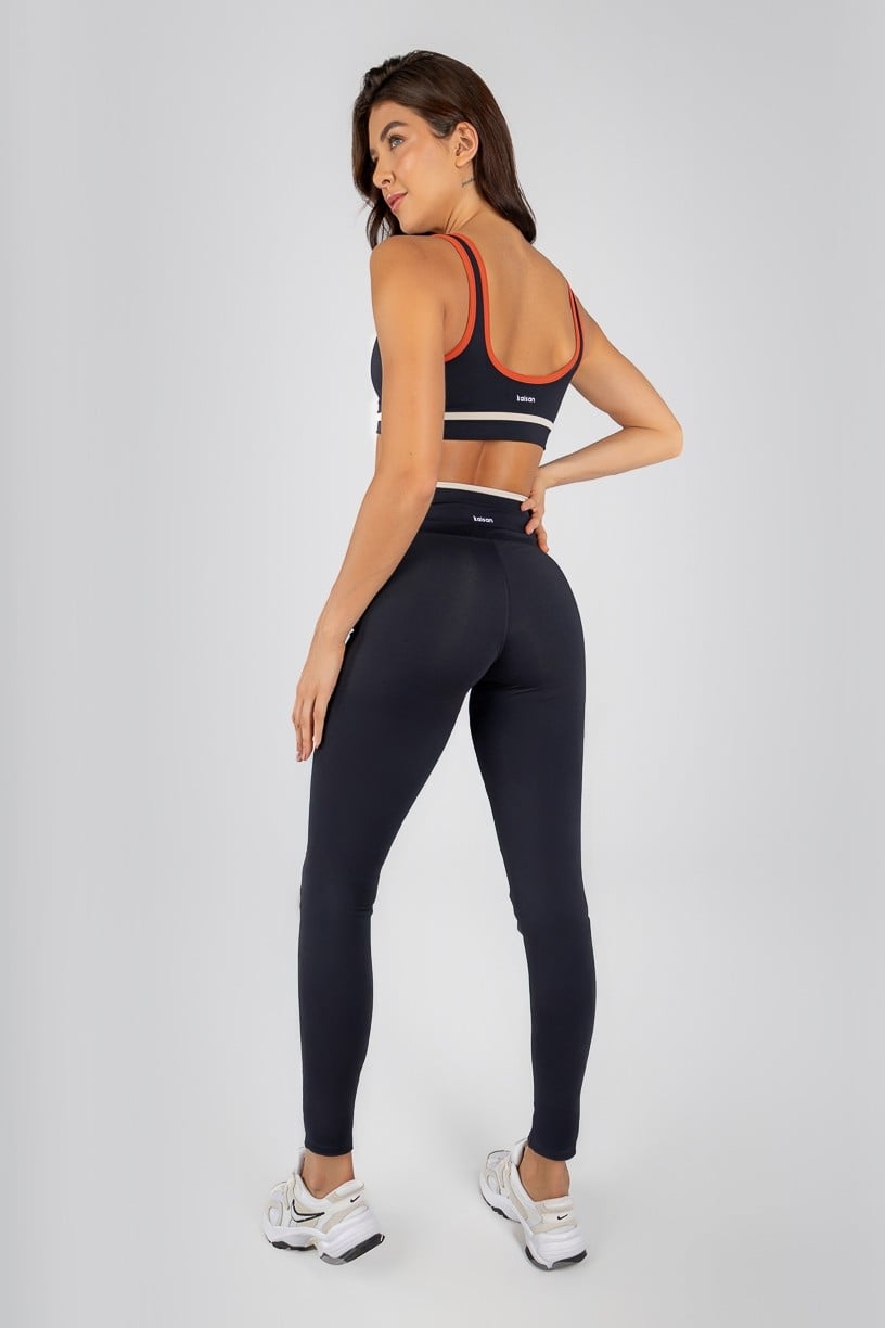 Calça Legging Mix com Cós Transpassado com Duo Vira (Preto / Cobre / Off-White) | Ref: K4722-A