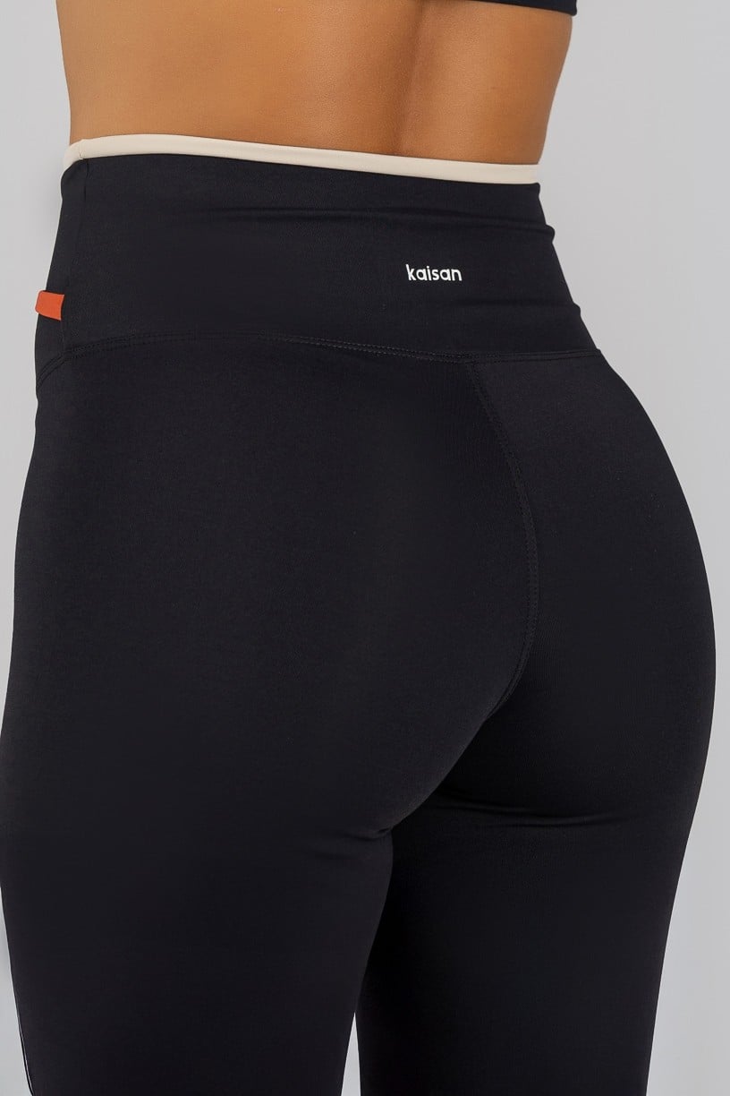 Calça Legging Mix com Cós Transpassado com Duo Vira (Preto / Cobre / Off-White) | Ref: K4722-A