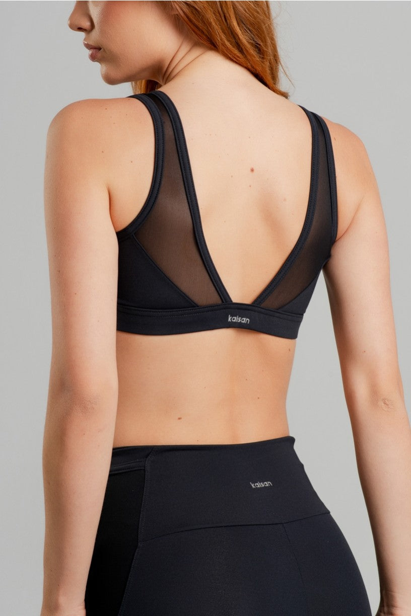 Top com Recorte em Tule nas Costas (Preto) | Ref: K4886-A