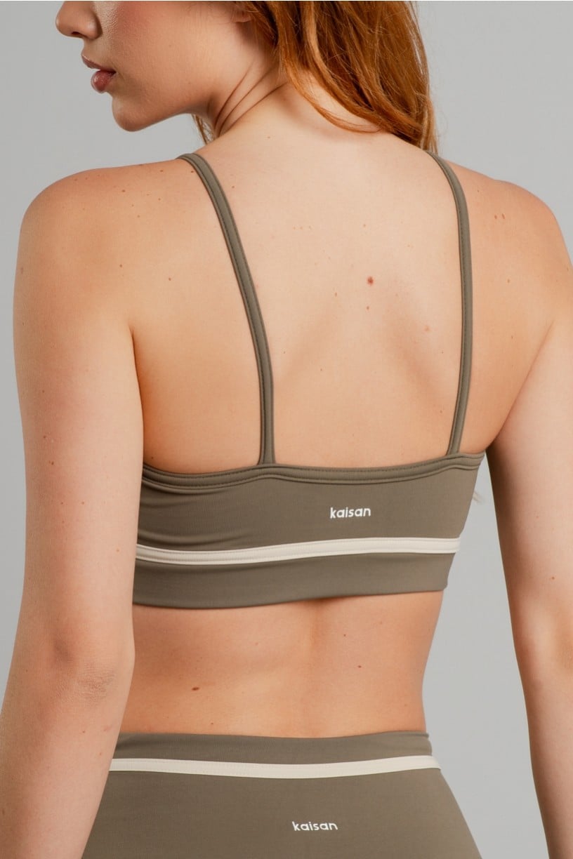 Top Decote Alto com Chapado Contrastante (Oliva / Off-White) | Ref: K4892-A