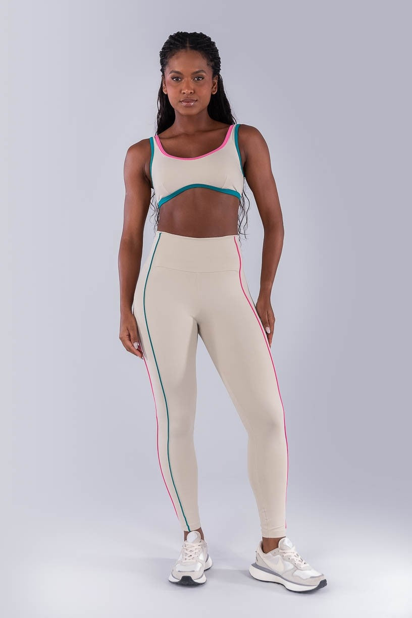 Calça Legging com Vivos Coloridos (Bege / Jade / Rosa Chiclete) | Ref: K4476-A
