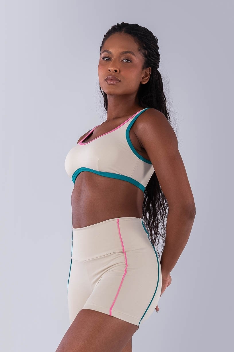Top com Alças e Viés Colorido (Bege / Jade / Rosa Chiclete) | Ref: K4475-A